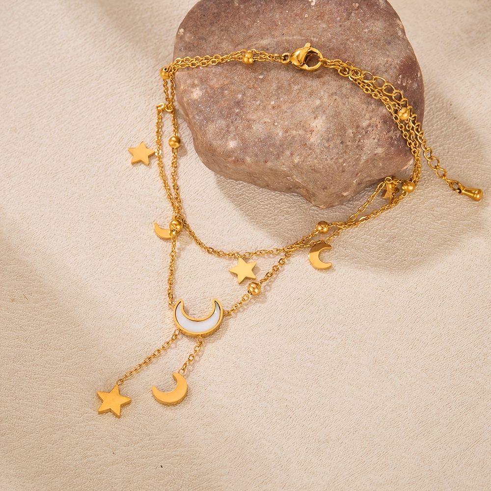 Star and Moon Pendant Double-Layer Anklet for Women