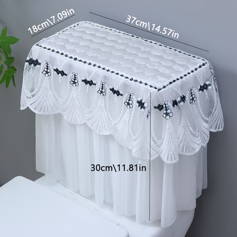 TEMU Elegant Toilet Tank Cover With Full Coverage - 100% Polyester Bathroom Lid Cover, Decorative Water Tank Protector, Universal Fit For Most Toilets, No Electricity Needed, Easy-