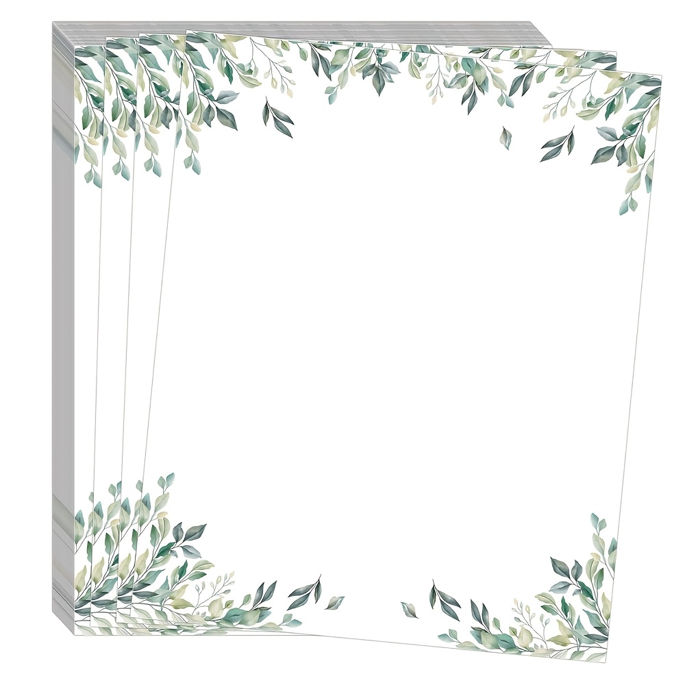 Eucalyptus Leaf Themed Greenery Paper, Decorative Botanical Writing Sheets For Wedding, School, Home Office Supplies - 50pcs, Printer Paper, Stationery