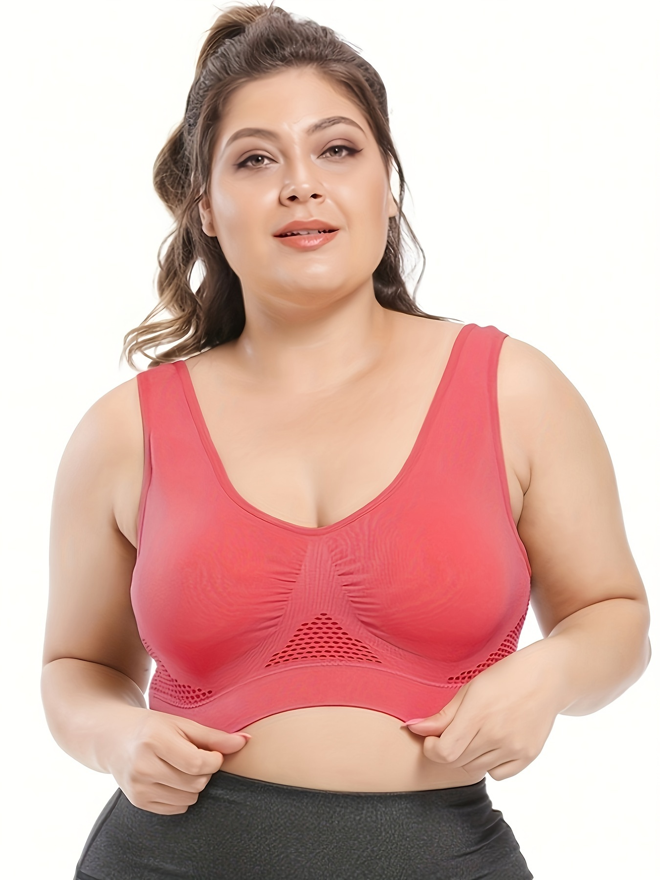  Plus Size Sports Bra for Women, Compression Wirefree Medium Support  Bra Crop Tank Top, Push Up Yoga Bra with Removable Cups (Color : E, Size :  5X-Large) : Clothing, Shoes 