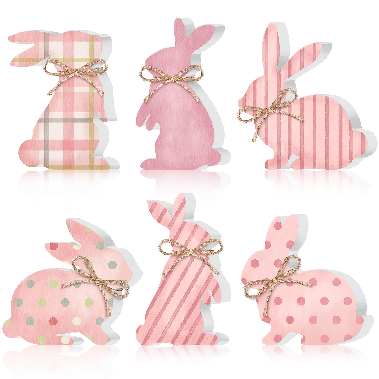TEMU 6pcs Rustic Wooden Easter Tiered Tray Decoration - Pink Cute Rabbit Party Table Centerpiece Blocks - Home Decor For Dining Table, Coffee Corner,