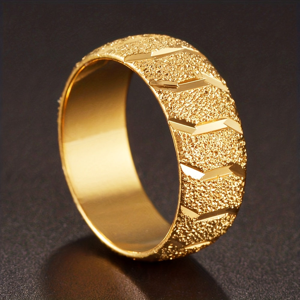 1pc 8mm golden stainless steel mens ring geometric pattern textured band luxurious   for casual attire formal events durable polished   formal occasion jewelry sophisticated style textured surface