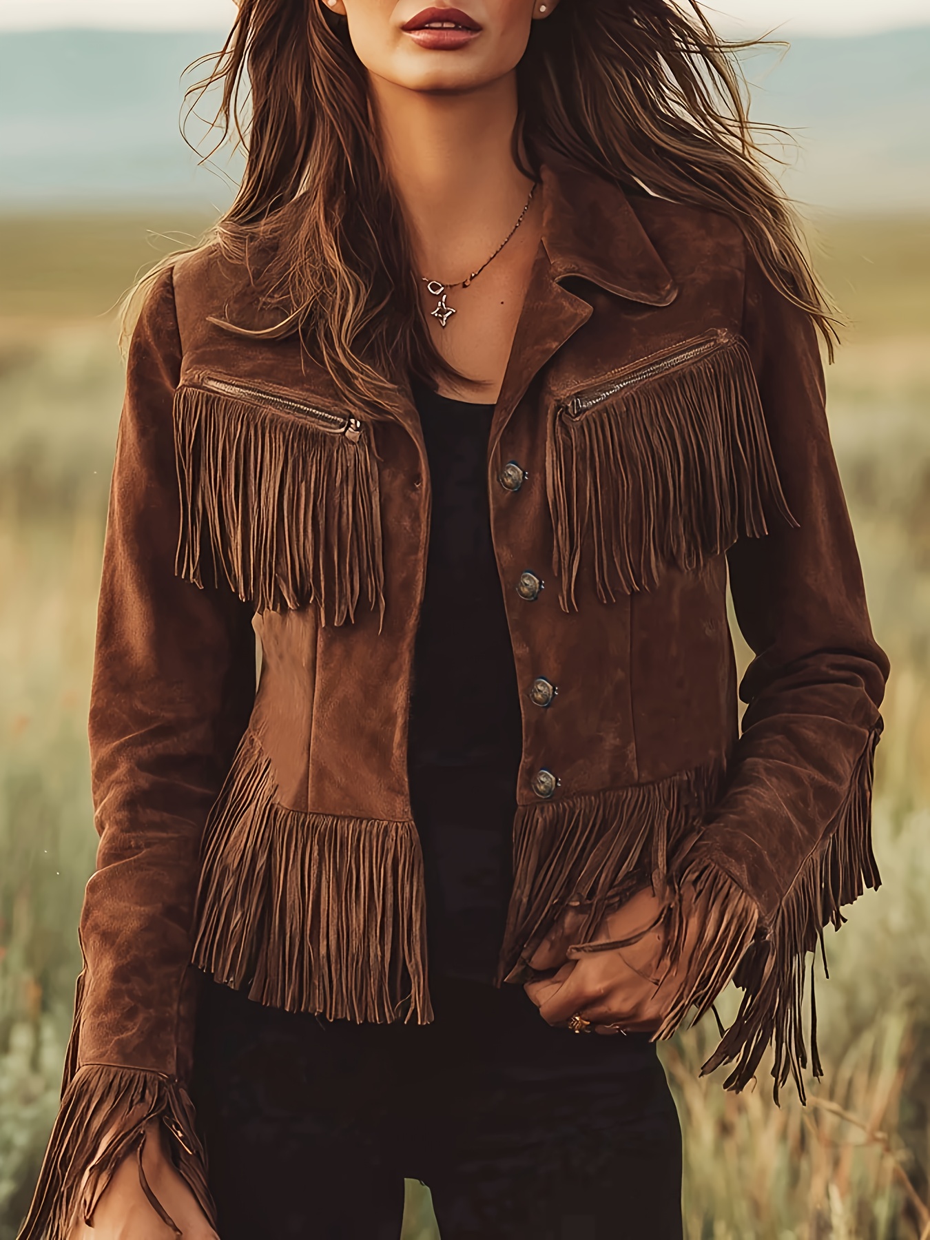 damen   fransen kunstleder jacke
