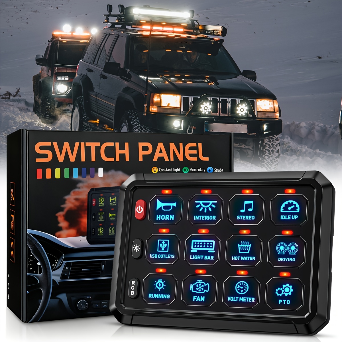 Image of Rgb 8 And 12 Gang Switch Panel, Led Backlit Auxiliary Switch Panel, Automotive Electrical Switch, Automotive Switch Relay System, 12v-24v Box For Offroad Utv Atv Truck Boat Rv, Without Battery