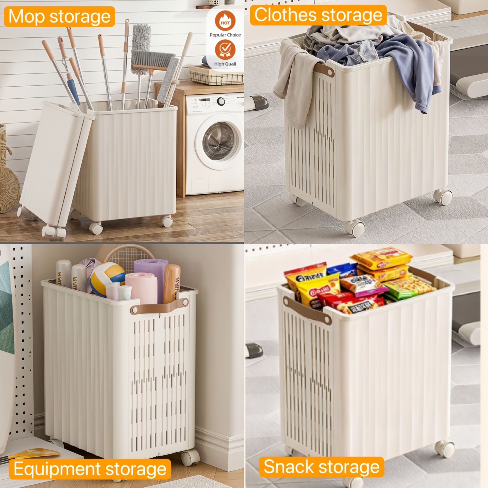 Large Capacity Mop Holder with Wheels, Laundry Hamper Cart,... product image 7