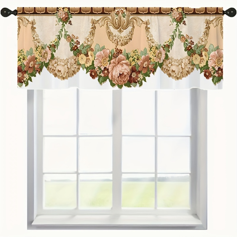 

1pc Floral Decorative Print Curtain, Curtain Valance Set With Rod Pocket Country Curtain, Café Children's Room Curtain, Living Room Office Bedroom Decor Curtain