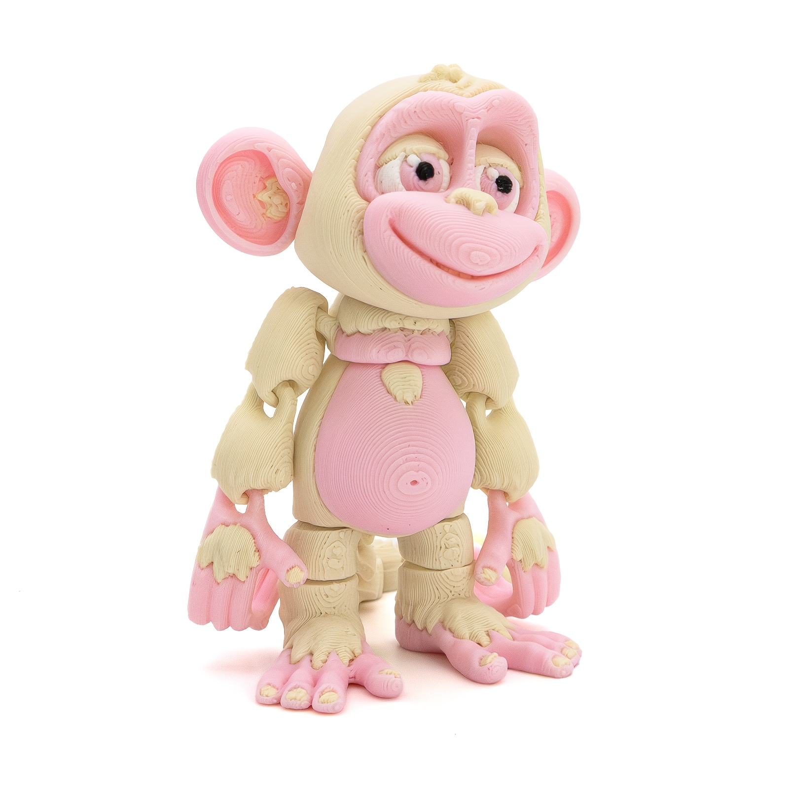 TEMU Jouet imprimé en 3D singe rose beige , jouet entièrement articulé , cadeau de décoration de bureau
