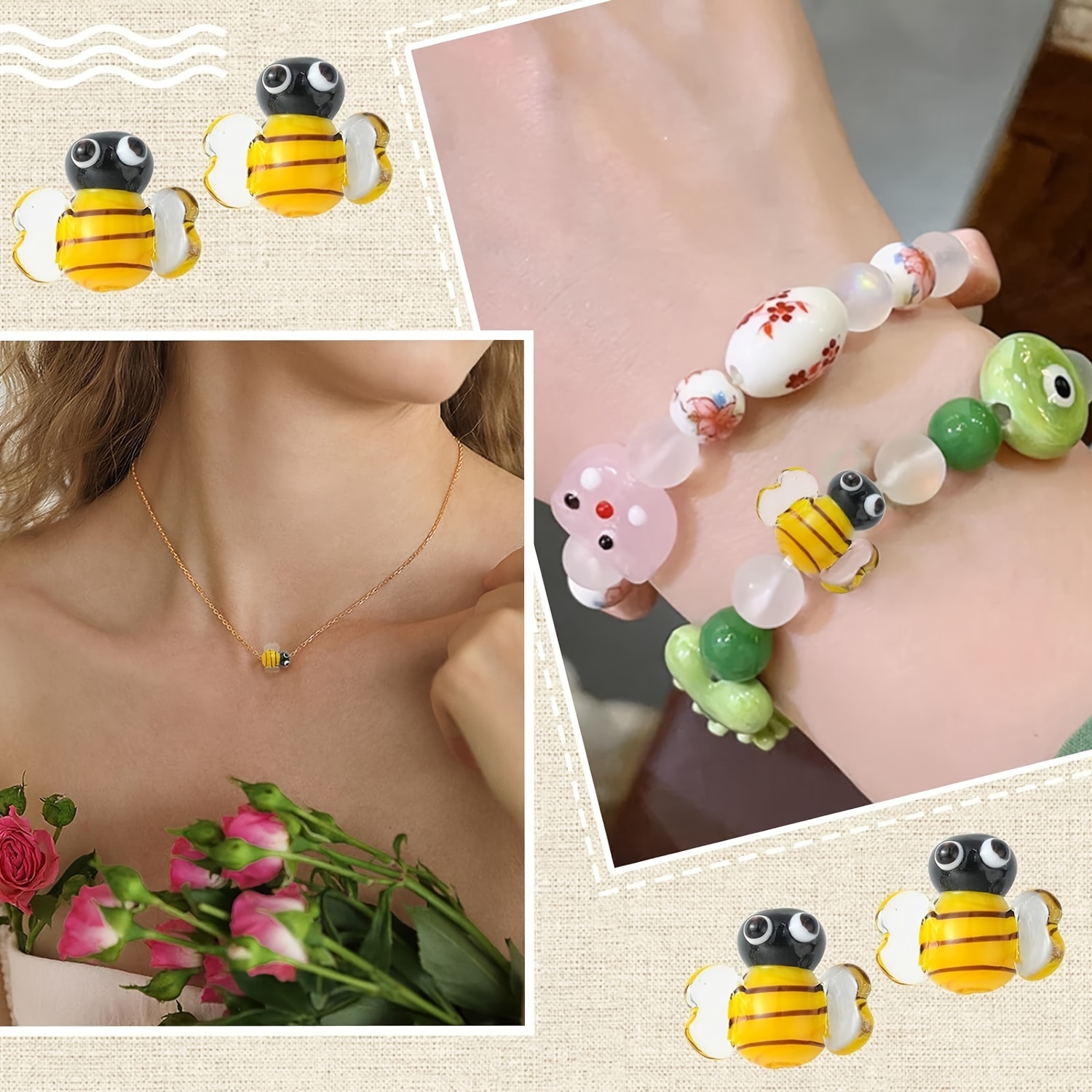handcrafted lampwork glass beads 3d cartoon bee spacer beads