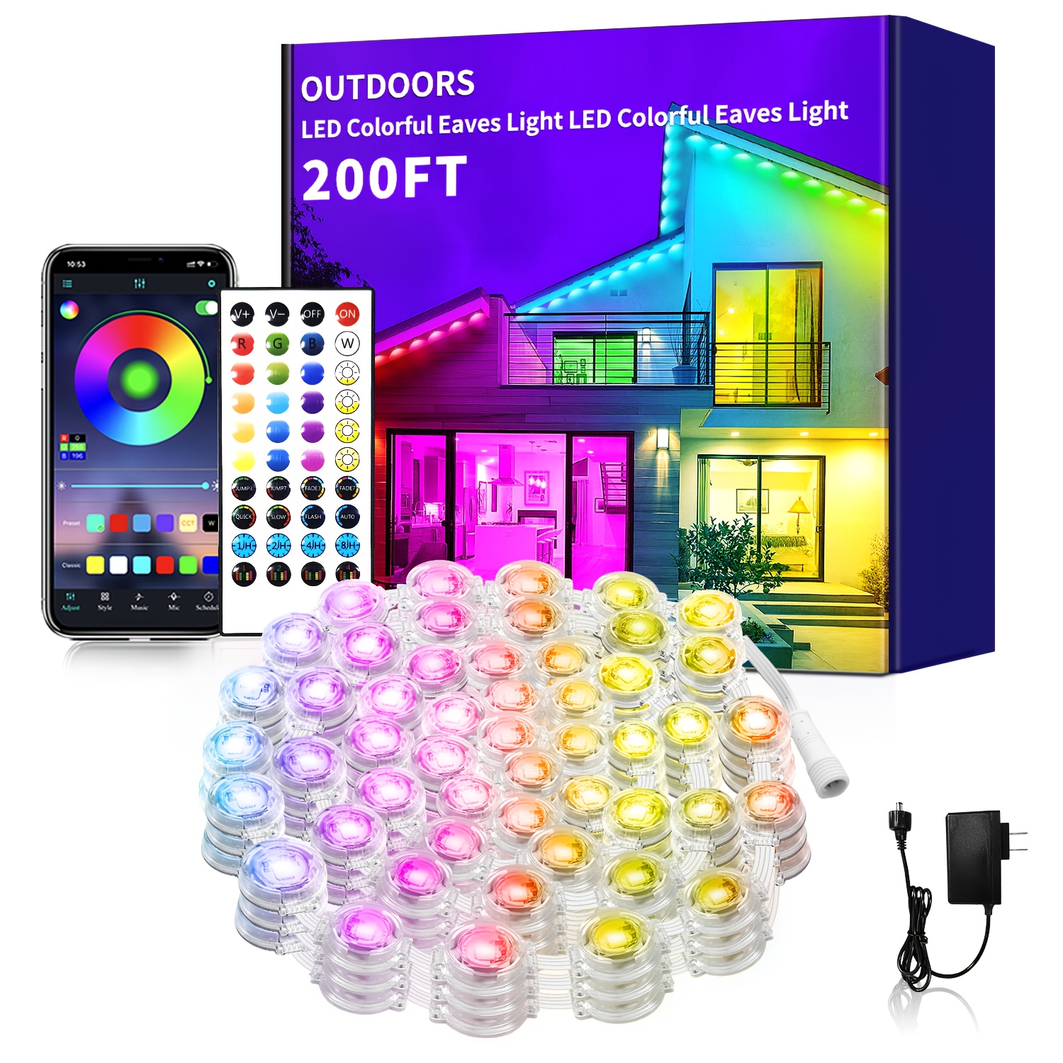 TEMU 200ft Light, Rgb Lights, Diy Scene Ip67 Waterproof Outdoor Under Eave Lighting, Led Lights For Decor, Garden Decor, House, Party