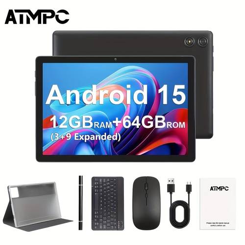 10 1 inch 2 in 1 tablet 15 core processor 12gb 3gb 9gb 64gb rom dual cameras 6000mah battery 5g wifi with facial unlock rear camera and dynamic ring light stylus protective case perfect gift tablet