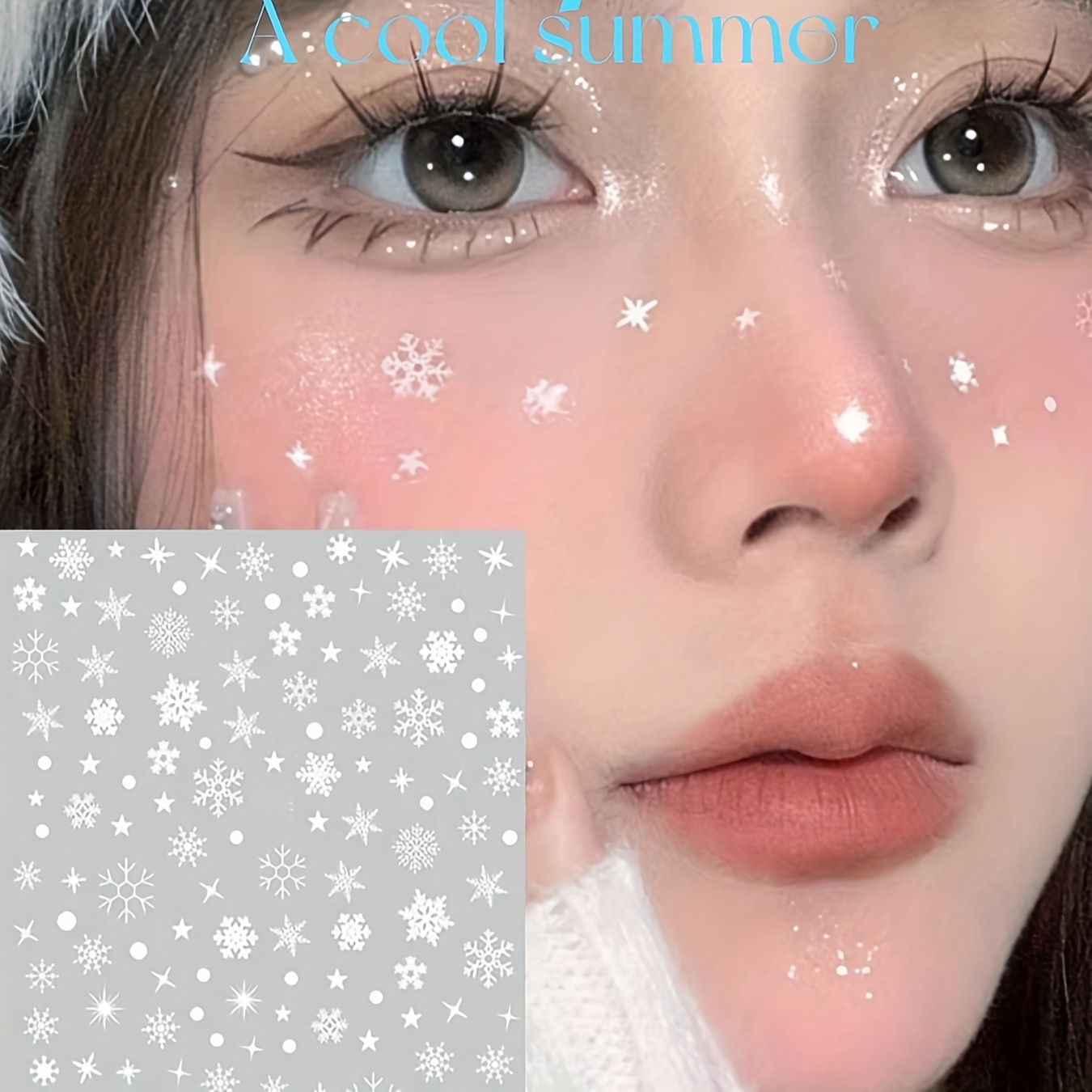 Image of Self-adhesive Rhinestone Snowflake -shining Hexagon Face Tattoo, Suitable For Christmas Party, Carnival Dress, Nail Art And Costume Makeup | Temporary Eye Makeup And Face Decoration, Easy To Paste