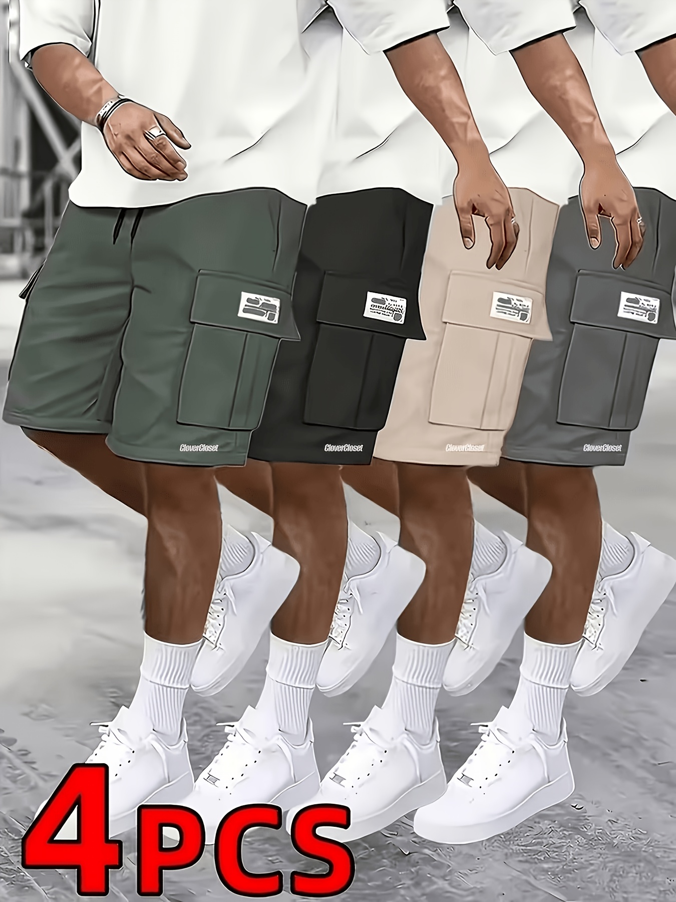 4pcs set of mens work shorts   inch shorts suitable for outdoor hiking casual comfortable travel shorts cool and breathable sweat absorbing loose shorts daily summer wear