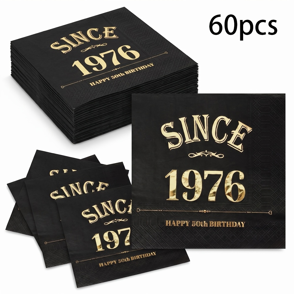 TEMU 20pcs/60pcs Pack Suitable For Men' 50th Birthday Napkins - Vintage 1976 Retro Disposable Paper Dinner Towels With Metallic , 2-ply Square Table