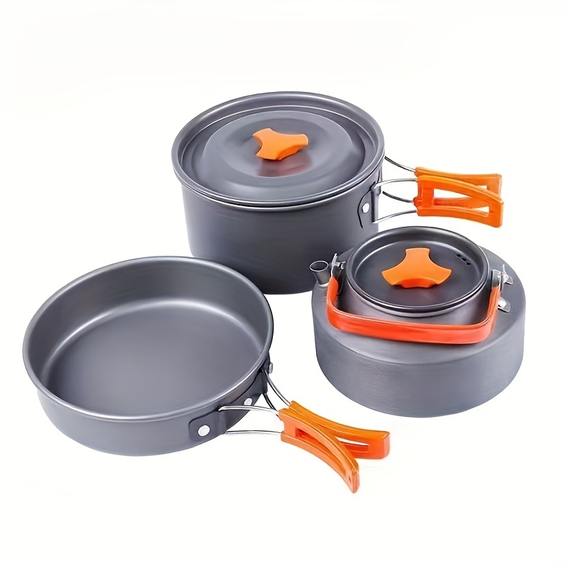 

3pcs/set, Portable Cookware Set With Pot, Pan & Kettle, Portable Kitchen Utensils For Outdoor Camping Hiking Cooking