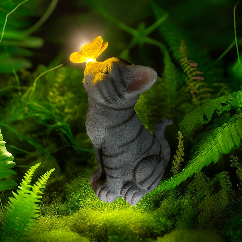 1pc Solar-powered Outdoor Cat Statue Light, Resin Animal Sculpture