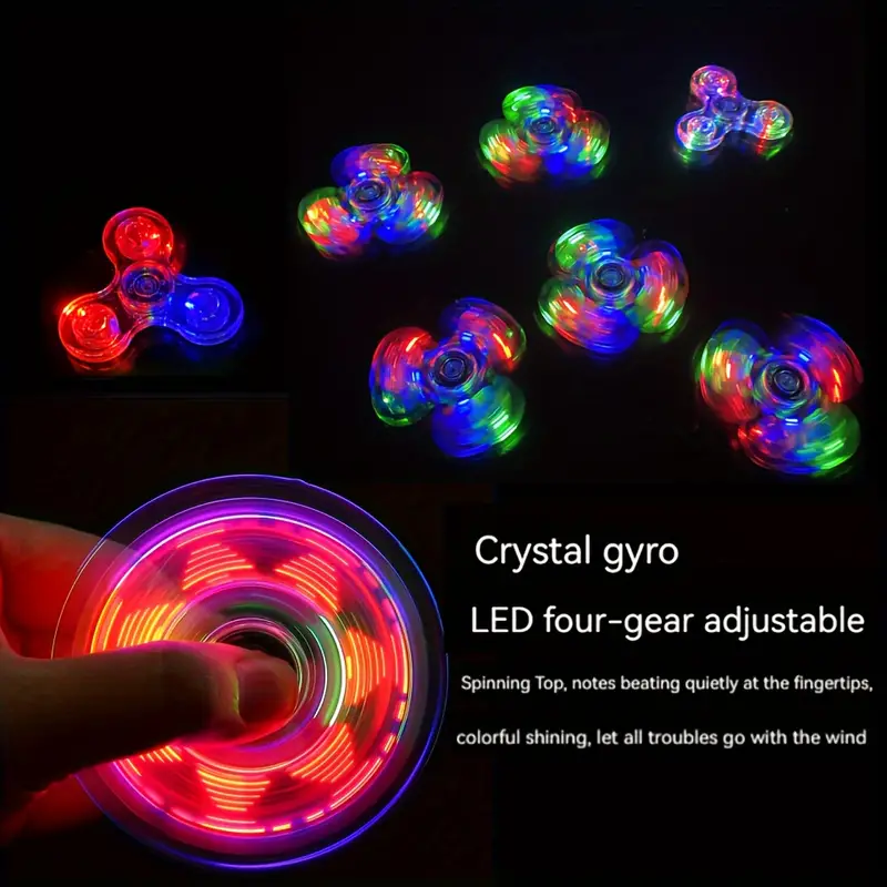 Lighted Transparent Fidget Spinner Decompression Luminous Colorful Rotating  Gyro Crystal Luminous Toy