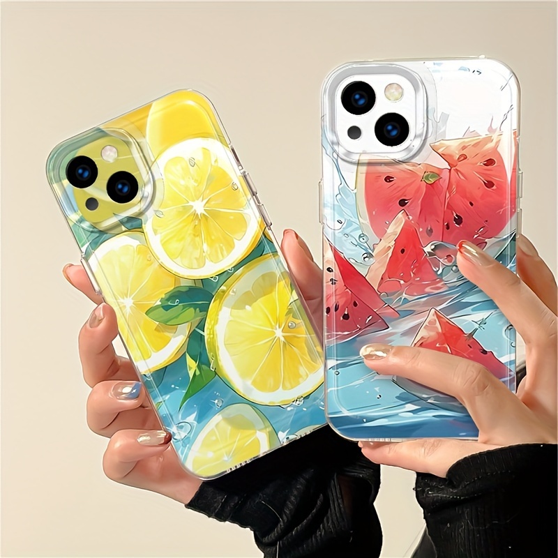 

Embossed Summer Fruit Design Tpu Phone Cases For Iphone - Refreshing Lemon And Watermelon Patterns