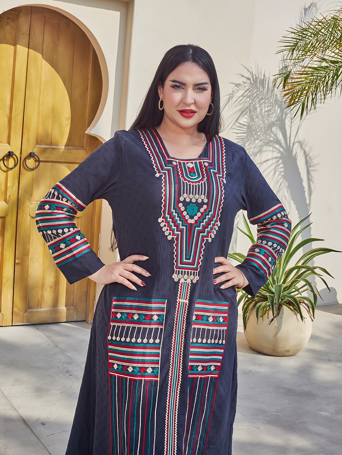 Directional Heavy Color Golden Embroidery Arab Women'S Elegant Dress, Eid *  Women'S Holiday Wear, JALABIA Long Sleeve Ethnic Traditional 2026 * New  Year Robe, 2026 New Style Ramadan Traditional, Eid ...