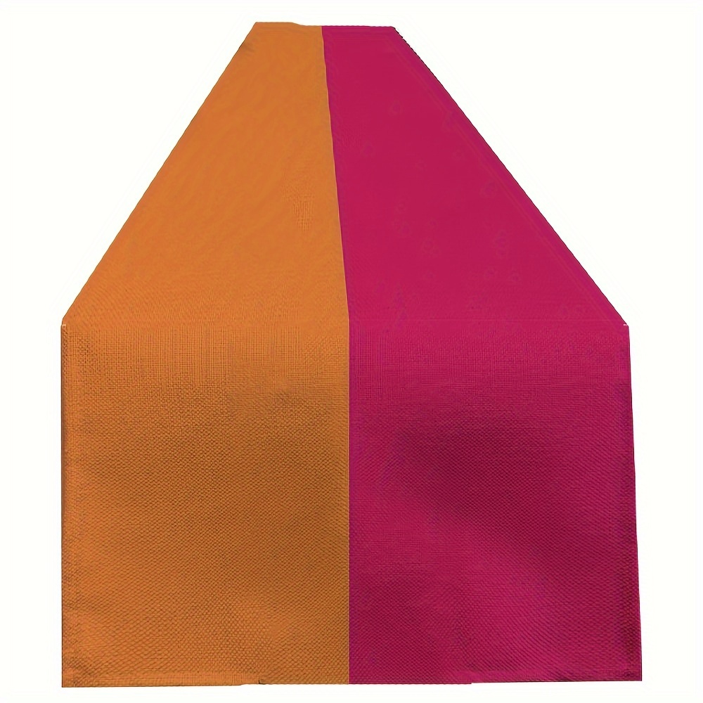 1pc 72" Long Orange And Hot Pink Striped Table Runner - Vibrant Polyester Tablecloth For Party, Farmhouse, Dining Room, Or Kitchen Decor, Table Decor, | Smooth Texture Fabric