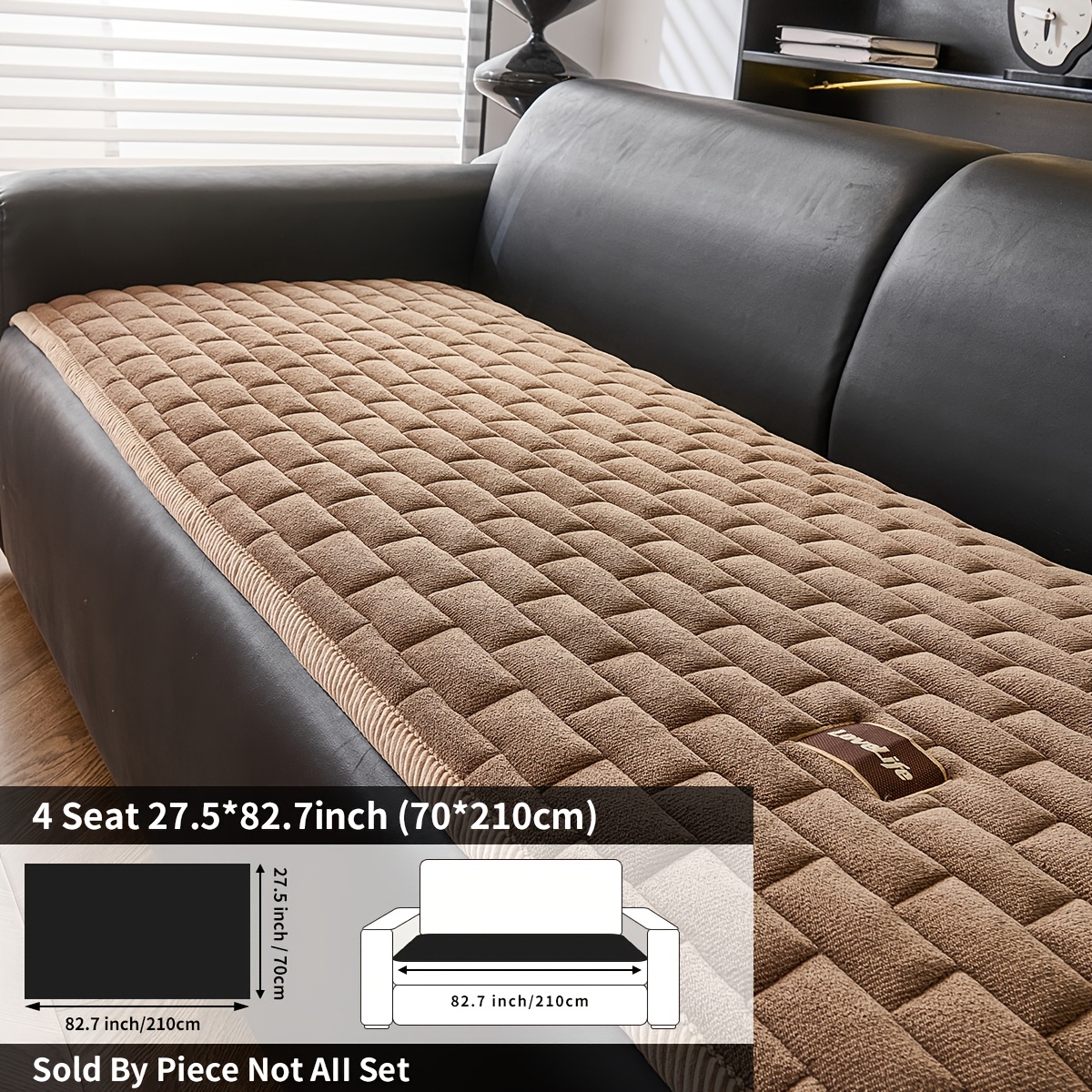 TEMU 1pc Non-slip Washable Solid Sofa Cushion Cover, Leather Embellishment, Home And Pet-friendly, Furniture Protector, For Bedroom, Office, Living