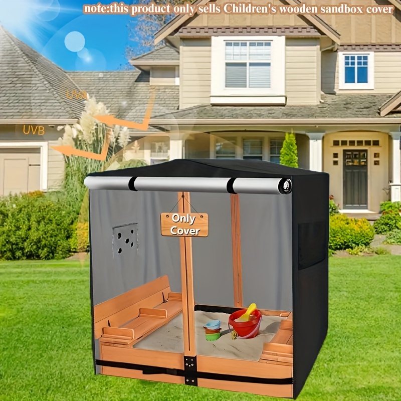 [Heavy-Duty Sandbox Cover] OKEECA Heavy-Duty 420D Oxford Cloth Sandbox Cover with Roof And Foldable Bench | 48 Inches Wide X 48 Inches Deep X 48 Inches High, Black (Excluding Sandbox)