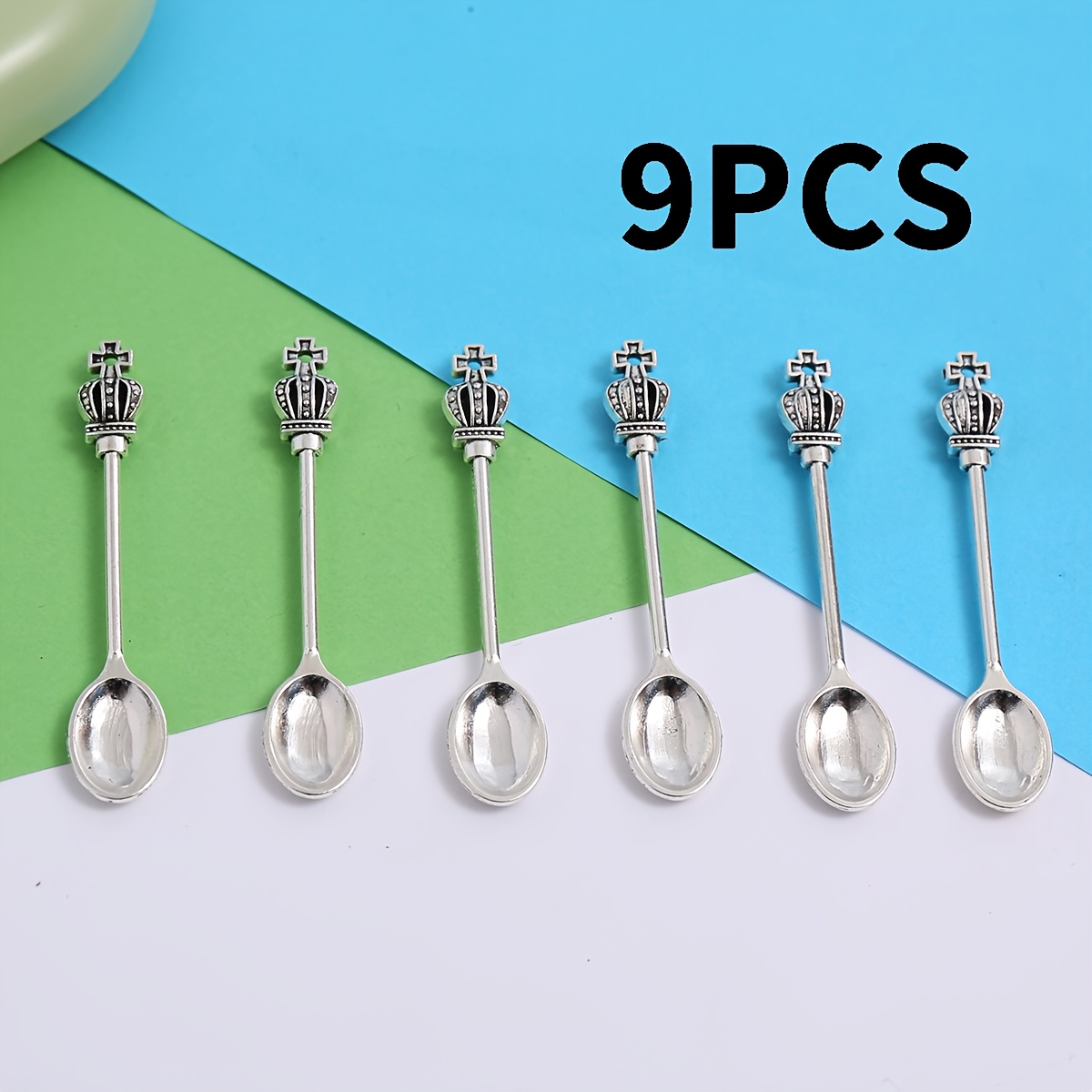 9pcs 9pcs Spoon Pendants - Making Supplies With Crown & Spoon-shaped Charms, Electroplated Suitable For Necklaces,…: retailer-supplied image