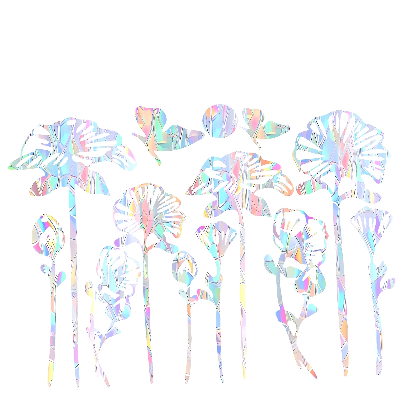 13pcs Flower Window Clings - Anti-collision Decals To Birds From , Non Adhesive Prismatic Vinyl Window Clings, Rainbow Stickers