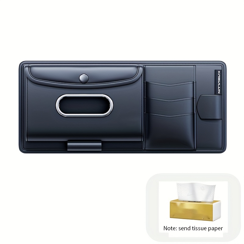TEMU Car Sun Visor Storage Tissue Box, A Multifunctional Gadget For Vehicles, Includes A Glasses Holder, Document Pouch, Card Holder, And Receipt