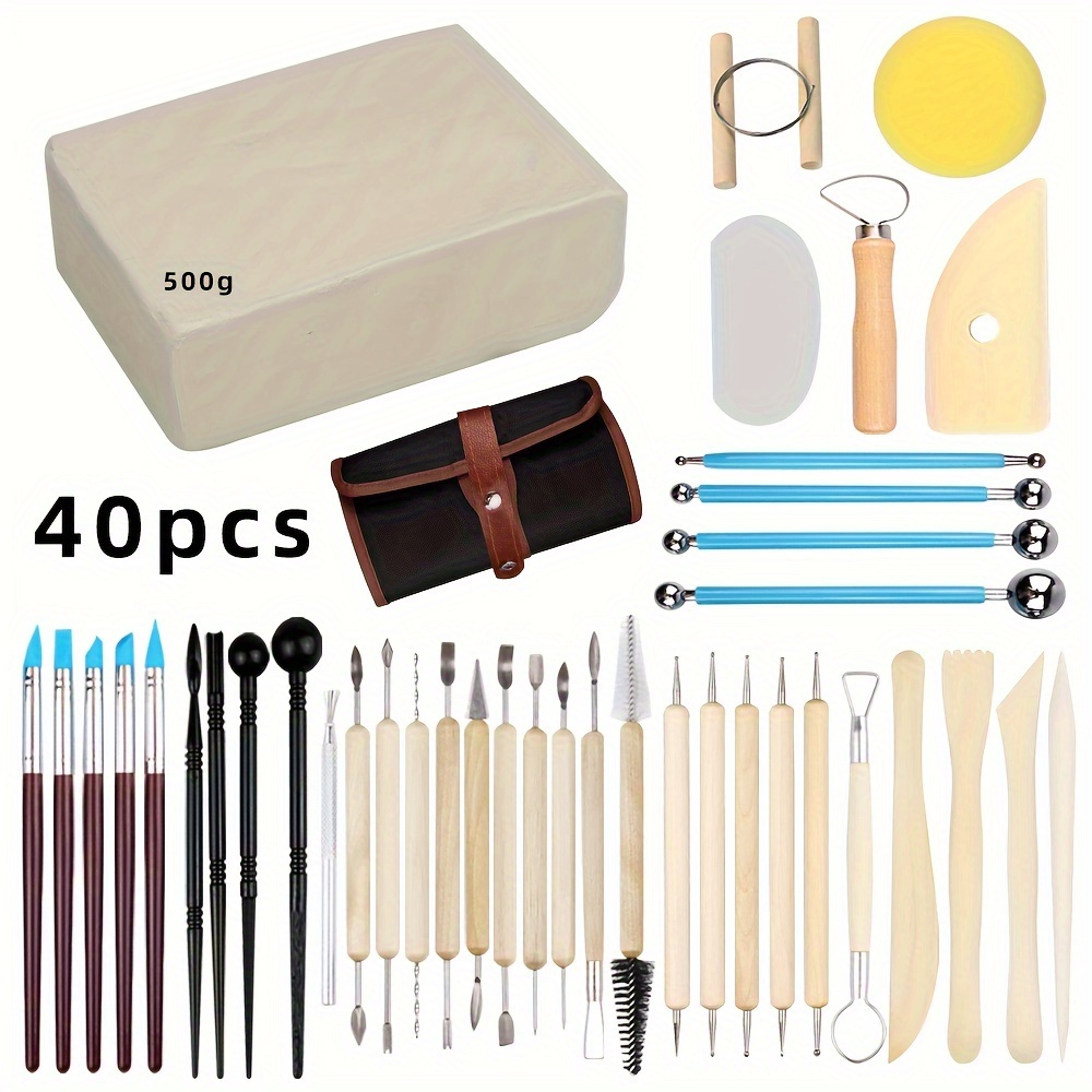 

Complete 40-piece Polymer Clay Sculpting Tool Set With Air-dryable 500g Clay - Silicone Carving Tools For Creative Modeling