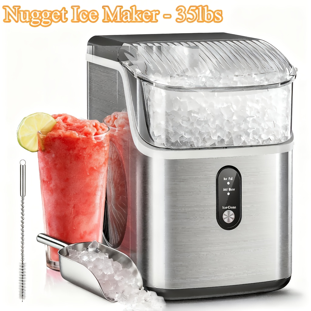 TEMU Ice Makers Countertop, 35lbs/day Pebble Ice Maker Machine With Chewable Ice, 26lbs/day Ice Self-cleaning Countertop Ice Maker With Ice Scoop And