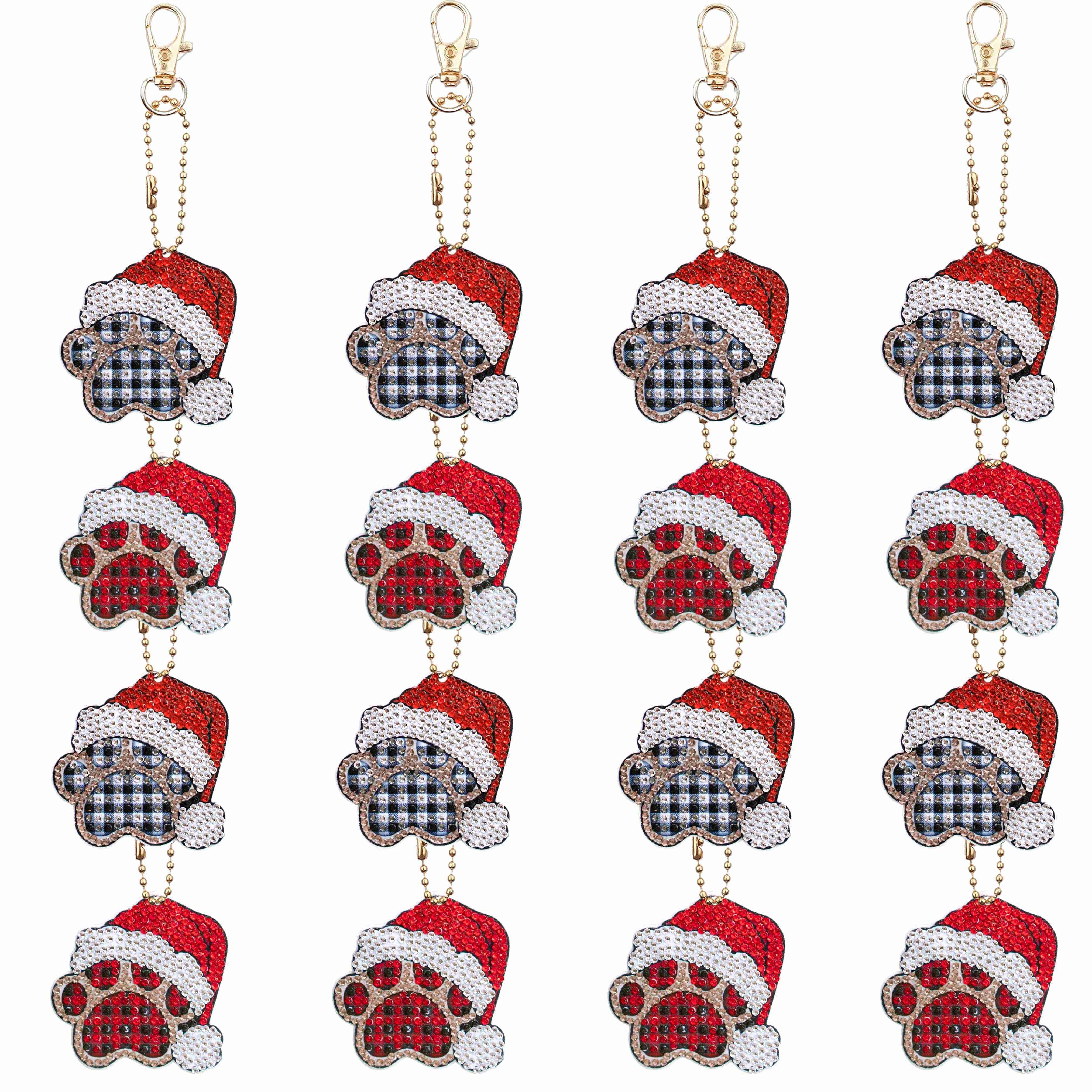 

16-pack Diy Diamond Painting Acrylic Mosaic Kit, Christmas Dog Paw With Santa Hat, Round Crystal Rhinestones, Keychain Ornament Craft Set, Art Supplies For Diy Jewelry Making, Festive Gift Idea