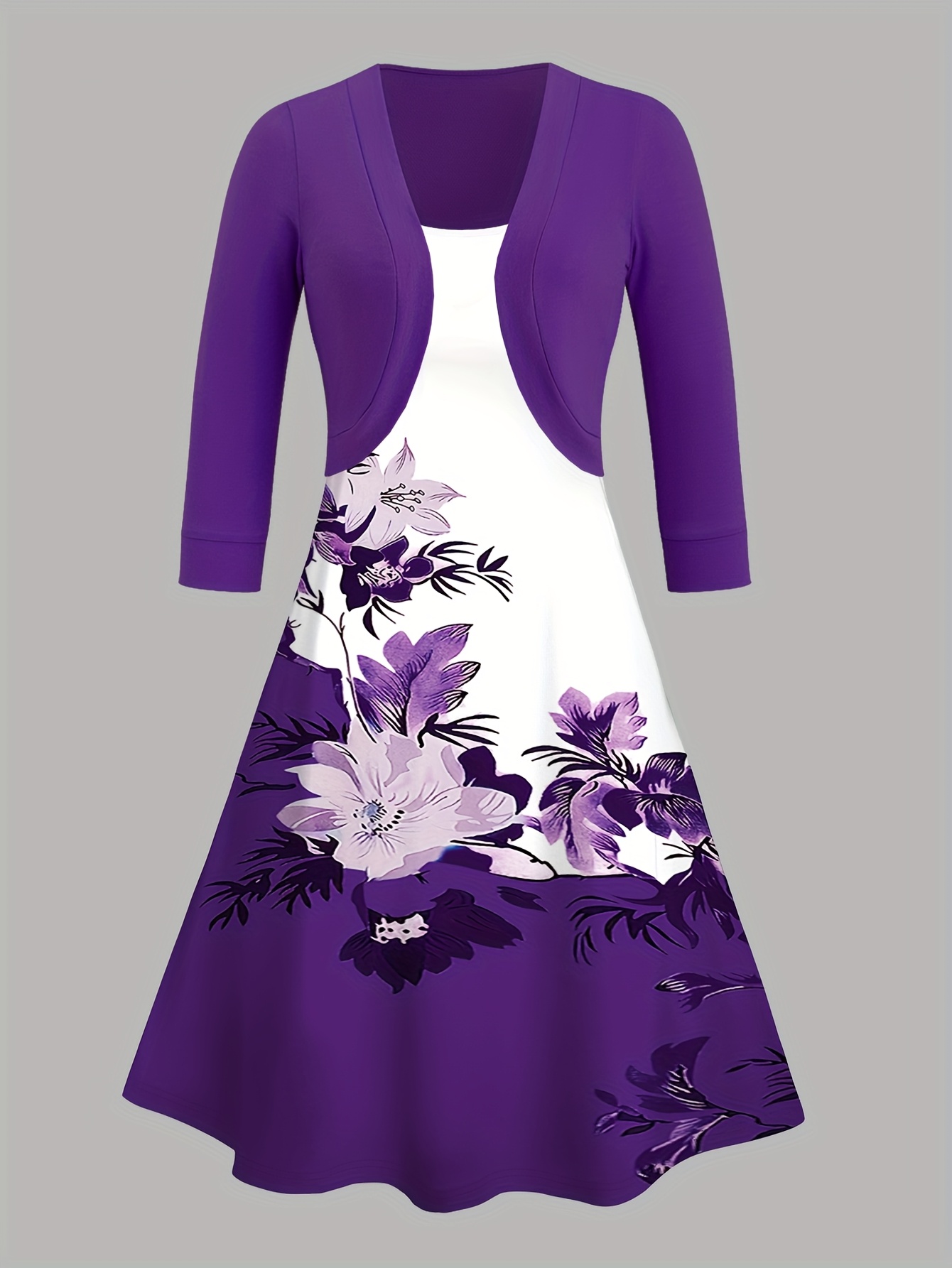 Women'S Stylish Two-Piece Knit Short Cardigan Floral Print Dress Set  Casual, Spaghetti Strap, Polyester Blend Spring/Fall, Casual Att