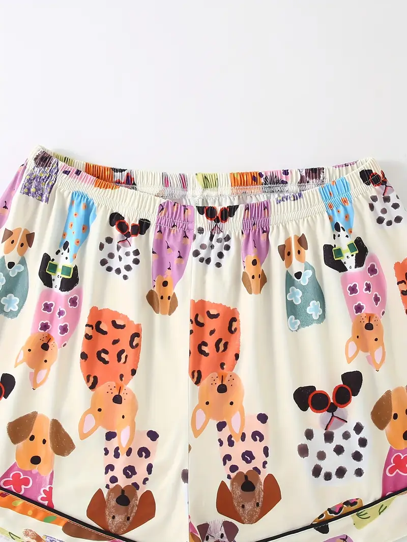 3pcs womens pajama set animal print button cardigan short sleeved stretch shorts and long pants loose and elastic spring and autumn casual daily soft fabric Product details 6
