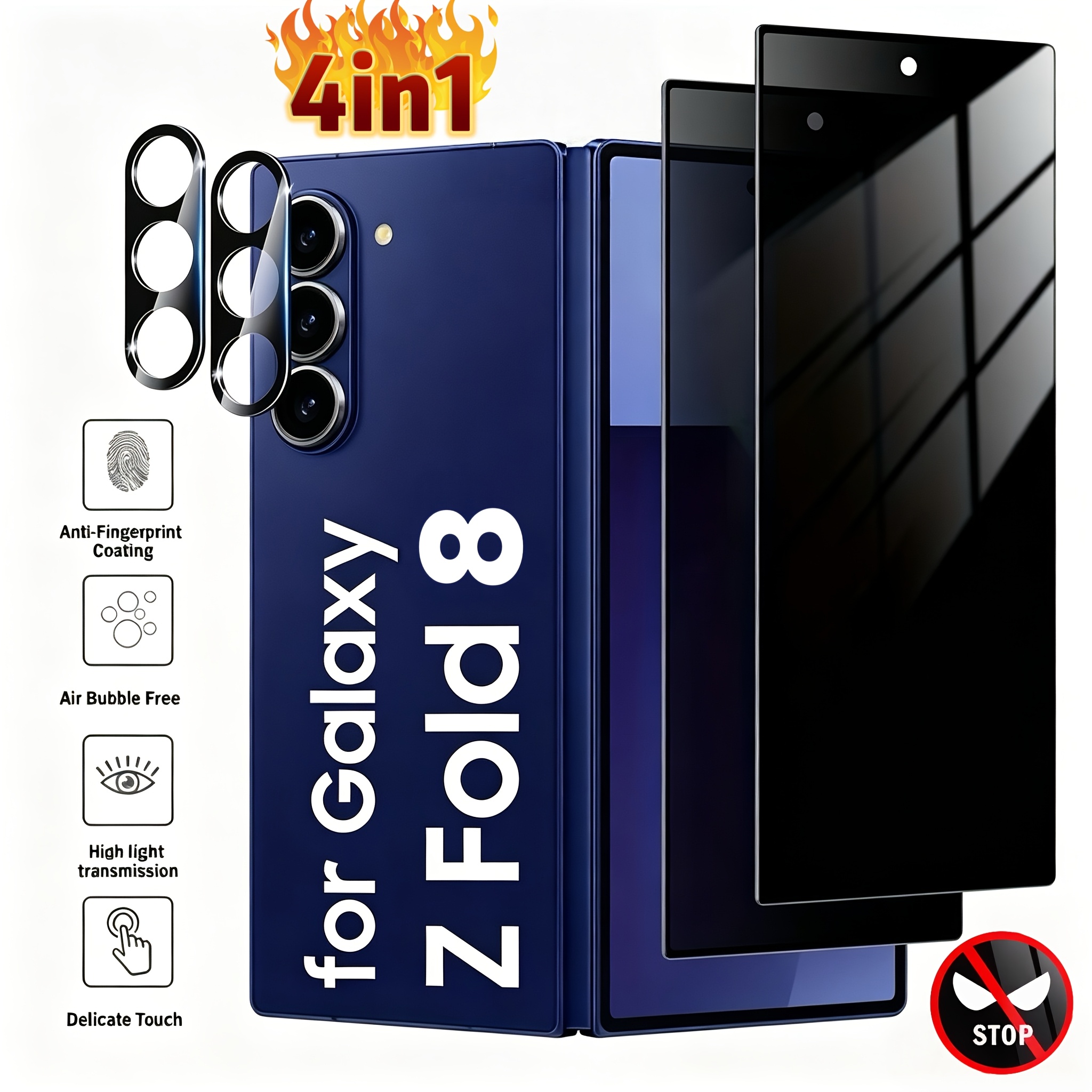 TEMU 4-in-1 Privacy Anti-peeping Tempered Glass Protection Set For Galaxy Z Fold3/z Fold 4/z Fold 5/z Fold 6/z Fold 7/z Fold 8, Screen Protector For