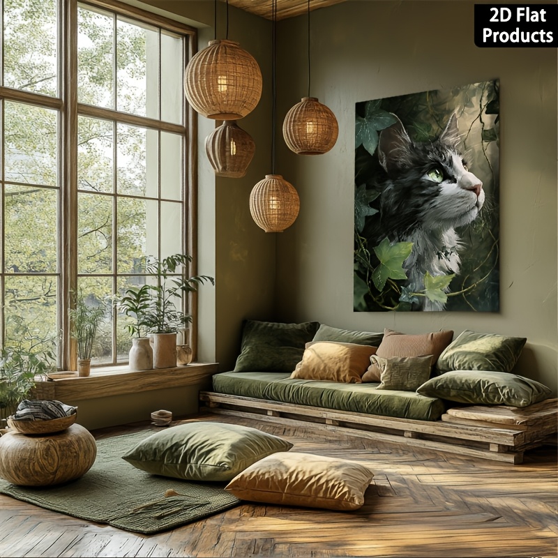 Framed Canvas Painting Wall Decor Featuring a Gray Maine Cat