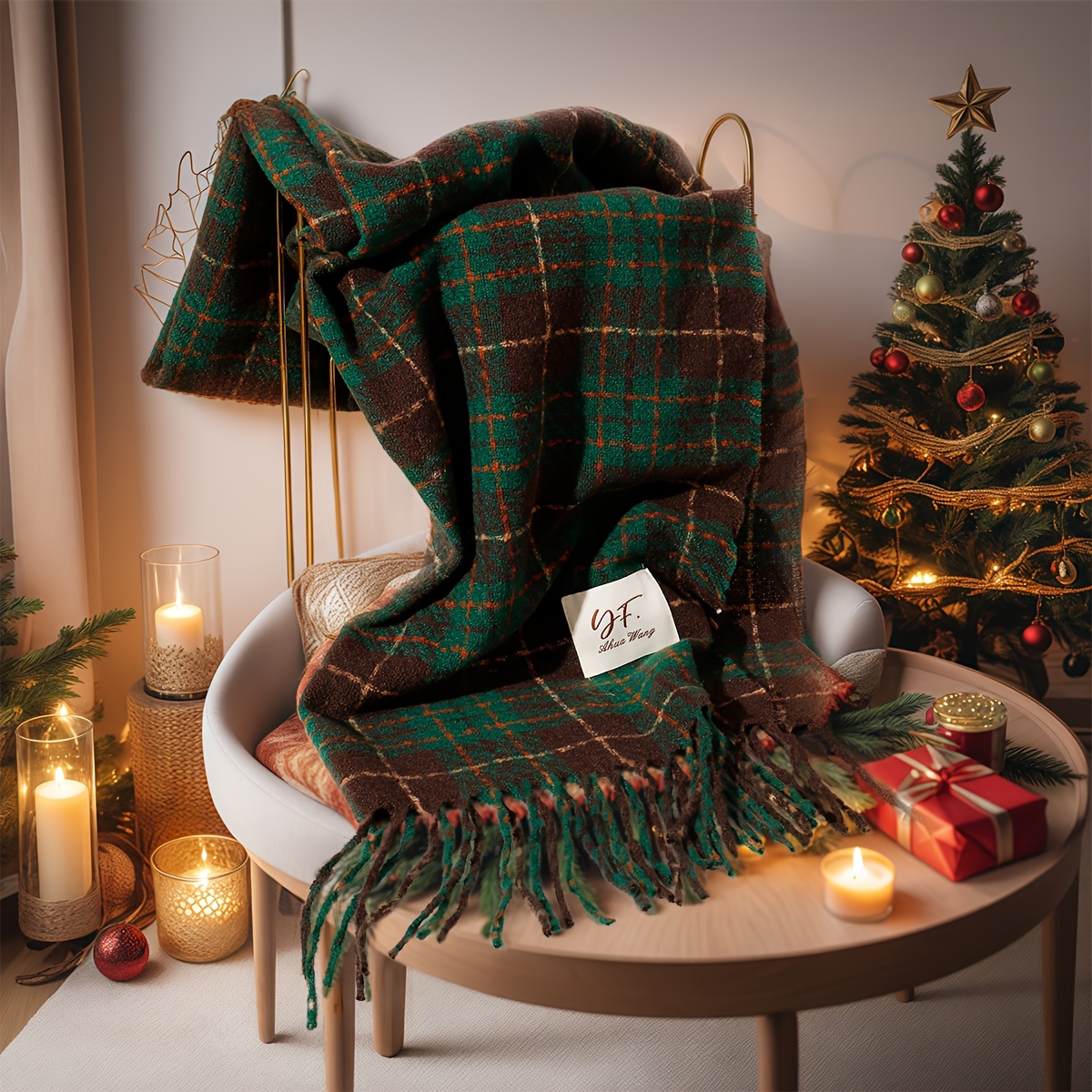 Image of Checkered Scarf Women's Winter Korean Version 2024 New Versatile Thick Warm Scarf Christmas Gift, Exquisite Packaging, , Family, Exquisite Gift High-end Brand