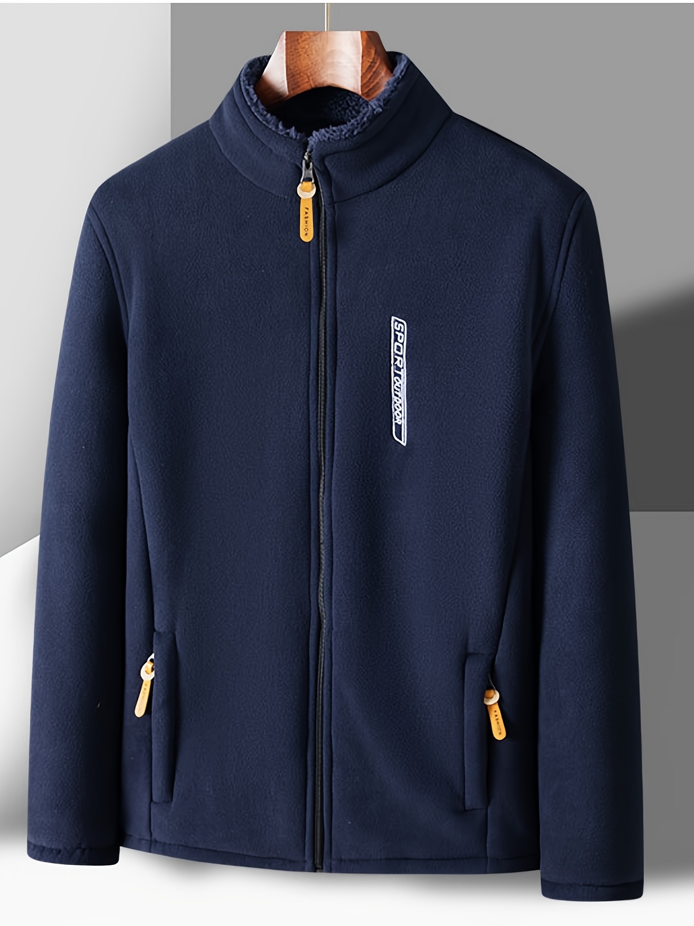 womens stand collar zip up casual jacket cozy fleece lined warm sportswear with pockets long sleeves and front zipper   fall winter outdoor activities autumn winter apparel functional fashion soft texture navy blue 1