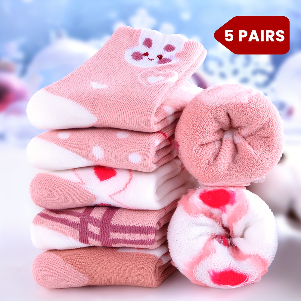 5-pack Girls' Winter Socks, Thickened -lined Warm Knitted Socks, Comfortable And Breathable For Cold Weather
