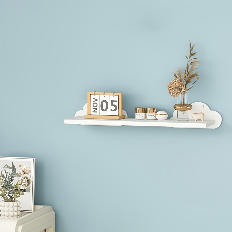 TEMU Modern Wall-mounted Shelf With Cloud-shaped - Vinyl Panel Partition Board Suitable For Tv Stand,, Storage Shelf, Assembly, Space- Decor For