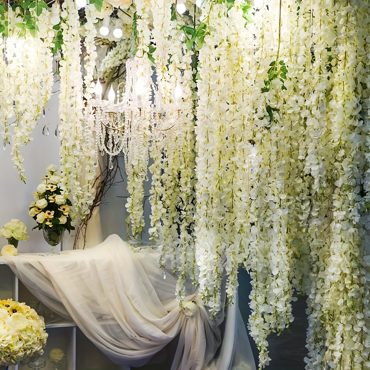 

Fake Hanging Flowers - 12 Pieces Artificial Wisteria Vine Ratta Hanging Garland Silk Flowers For Home Party Wedding Decor (white)