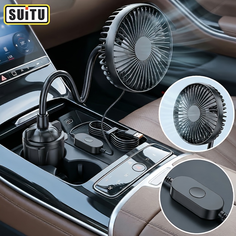 Suitu Usb Plug-in Desktop Fan, Car Cup Holder Single-head Fan, With 3 Adjustable Wind And Force. A Portable Powerful Fan Suitable For Cars, Desktops, Dormitories, Travel, Camping And Fishing