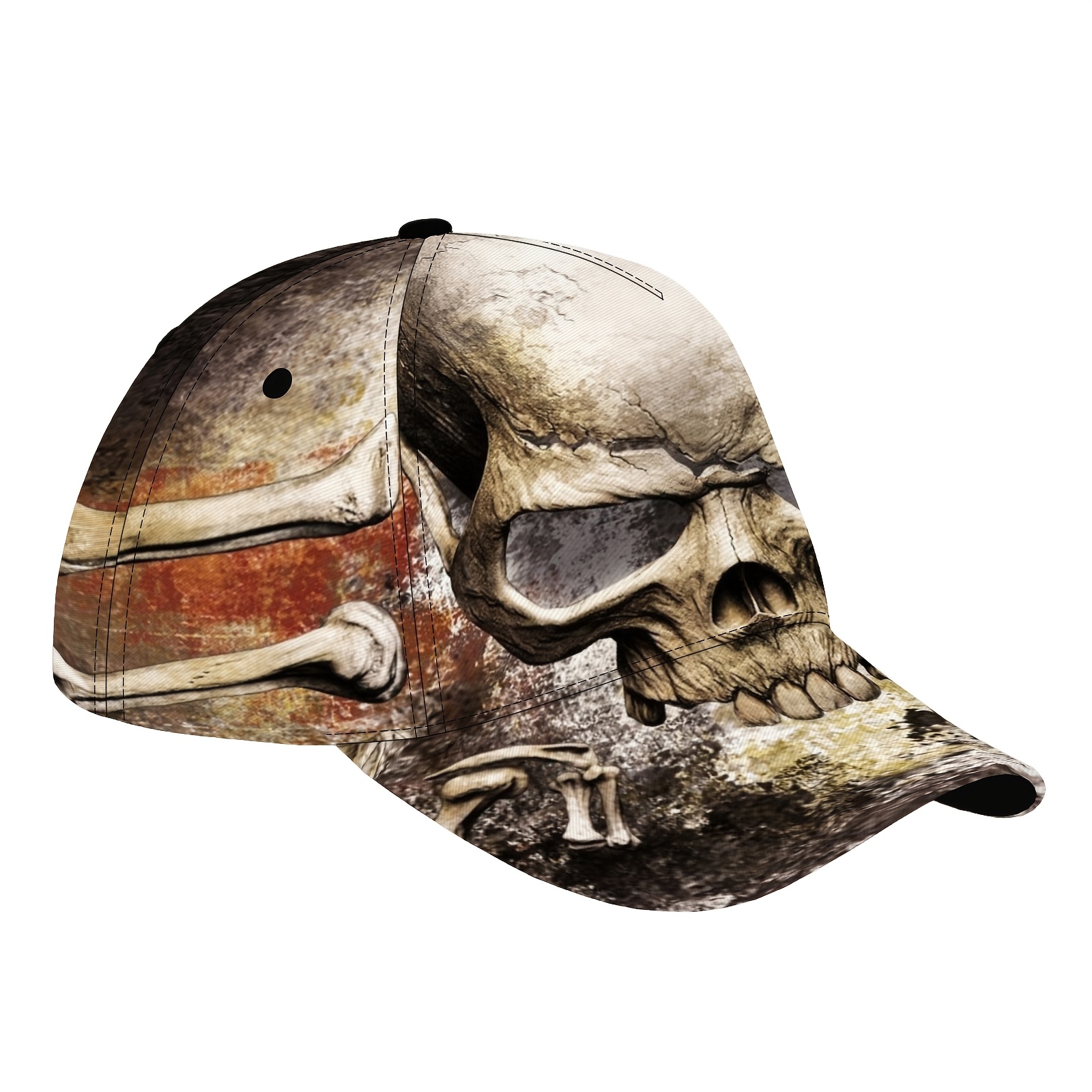 

[1pc Skull Pattern Baseball Cap] Unisex Skull Pattern Acrylic Baseball Cap, Breathable, Quick- Hat, With Slight Stretch, Hand Washable, For All Genders