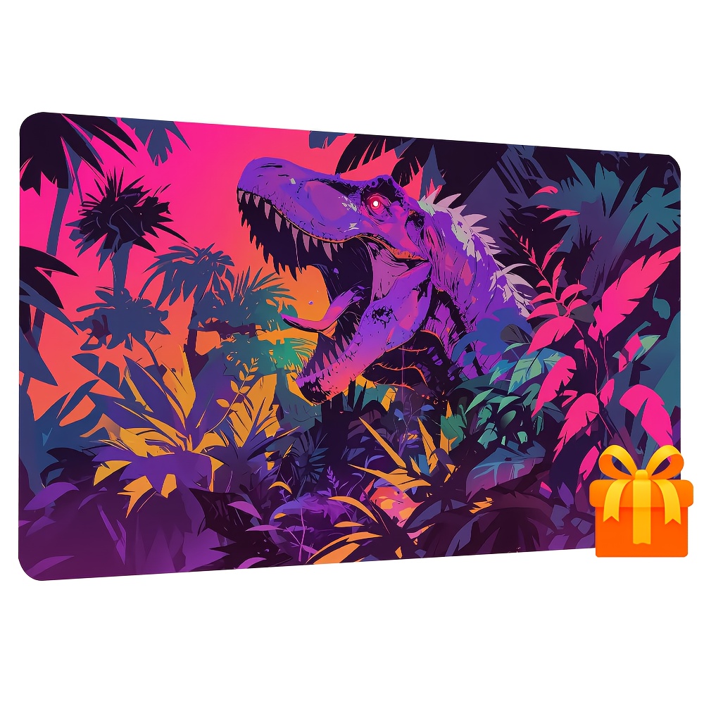 Brightly Colored Dinosaur-Themed Playmat for Card Games