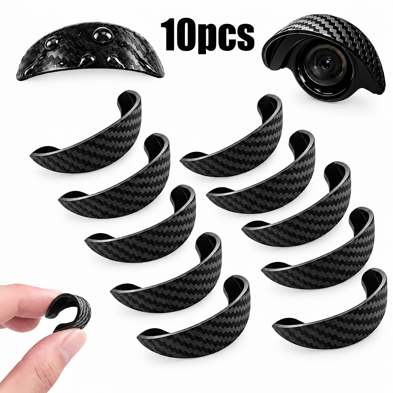 TEMU 10pcs Car Rear View Camera Cover, Carbon Fiber Pattern Soft Pvc Waterproof Backup Camera Visor, Rain Guard Protector For , Universal Car