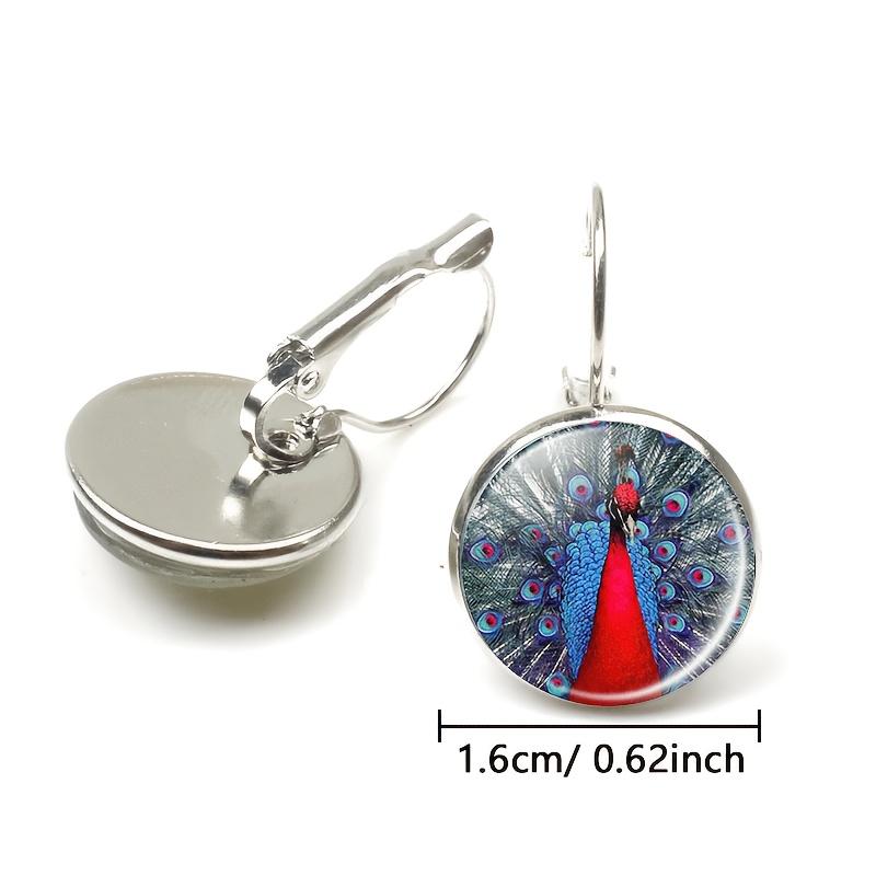 2pc Peacock Feather Round Glass-inlaid Earrings Set