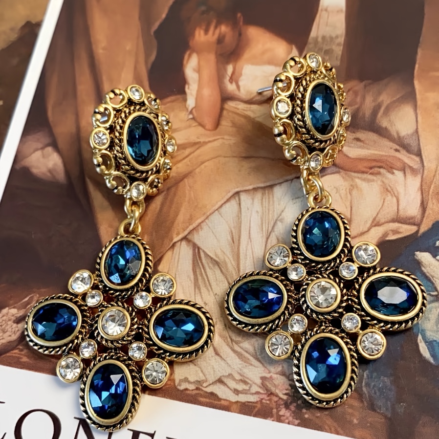 Elegant Vintage Gorgeous Evening Blue Sparkling Earrings For Parties And Holiday Gifts