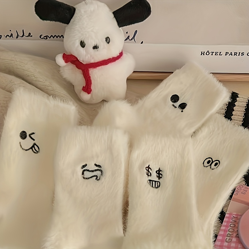 Image of 5 Pairs Of Women's Autumn And Winter Fluffy Mid-calf Socks With Cute , Soft, Warm, Stylish, And Versatile
