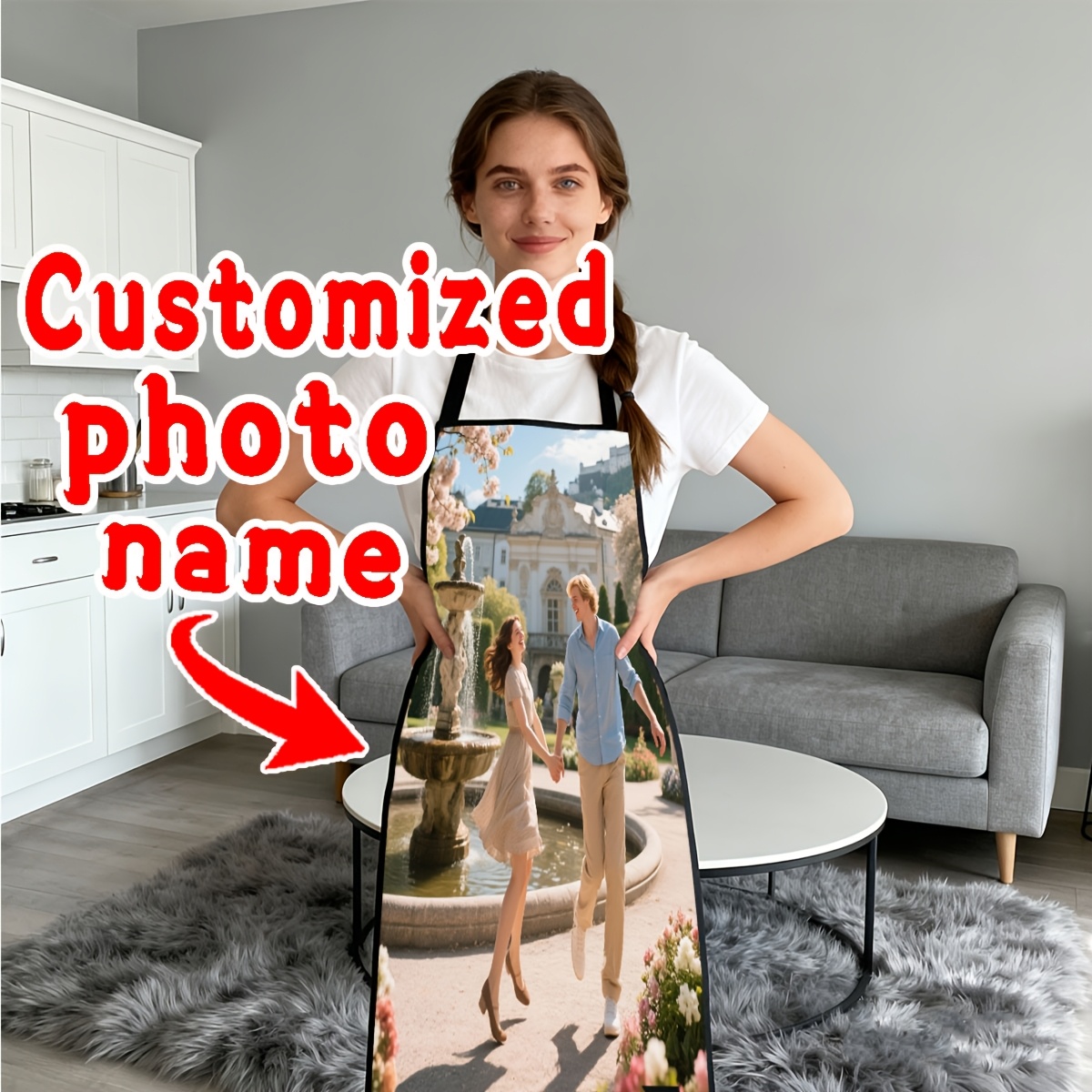 TEMU Delantales personalizados con fotos/texto/, 1 , ideales para regalos de San Valentín y , impresión 2D, perfectos para barbacoas, jardinería y