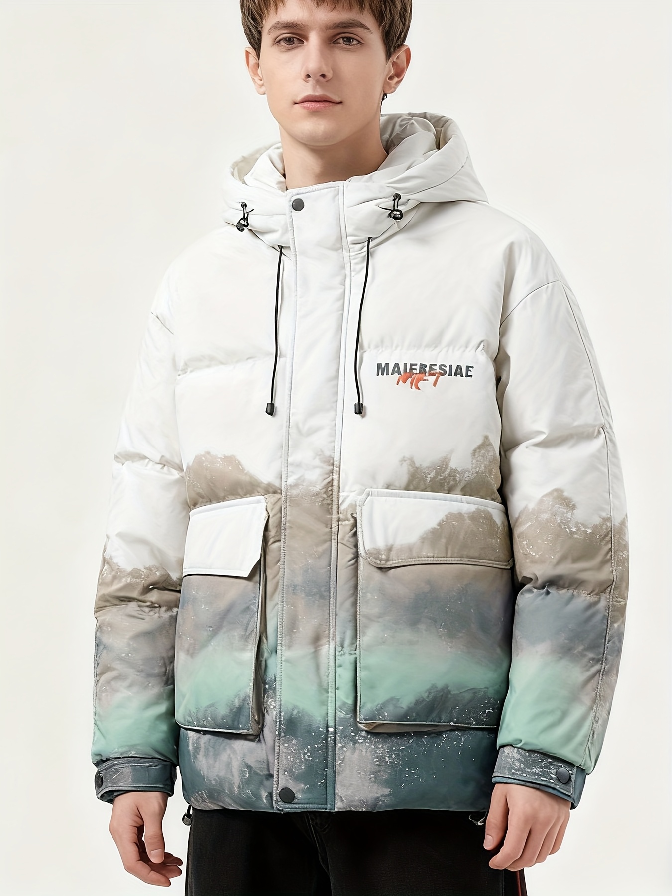 Men's Winter Hooded Down Jacket, Warm Gradient Coat
