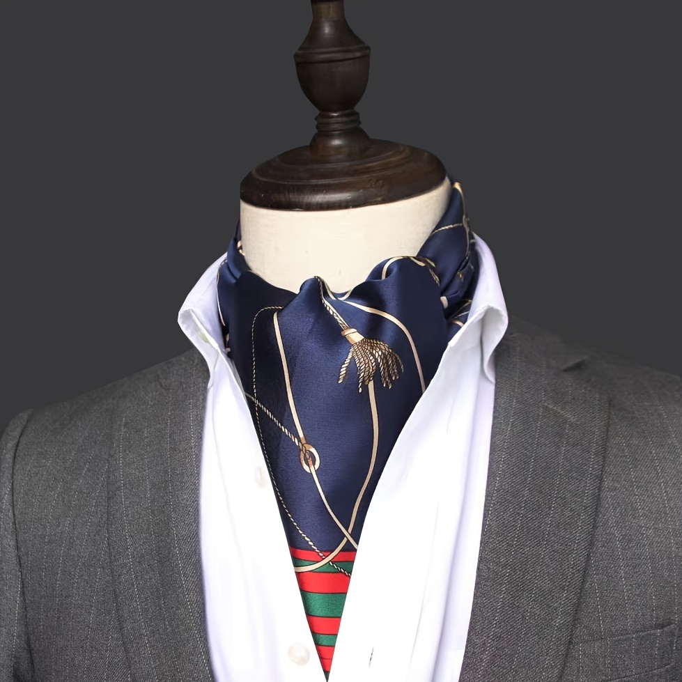 

Elegant Men's Navy Blue Scarf With Golden Tassels - Classic , 100% Polyester, Formal & Professional Wear